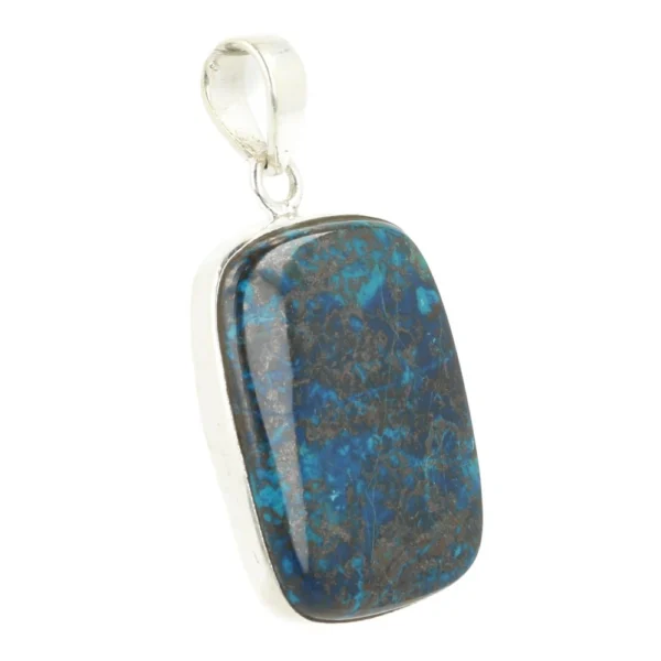 Mooie donkere chrysocolla met azuriet hanger in zilver nr4