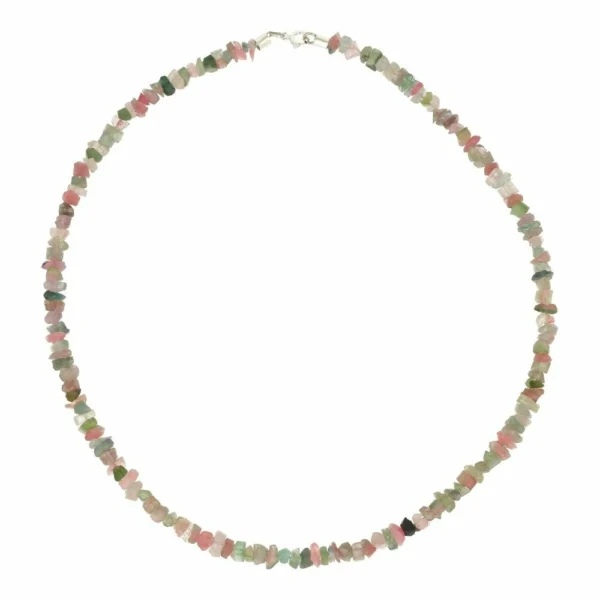 Fraaie watermeloen toermalijn ketting van 45cm gemaakt uit ruwe watermeloen kristallen met zilveren sluiting