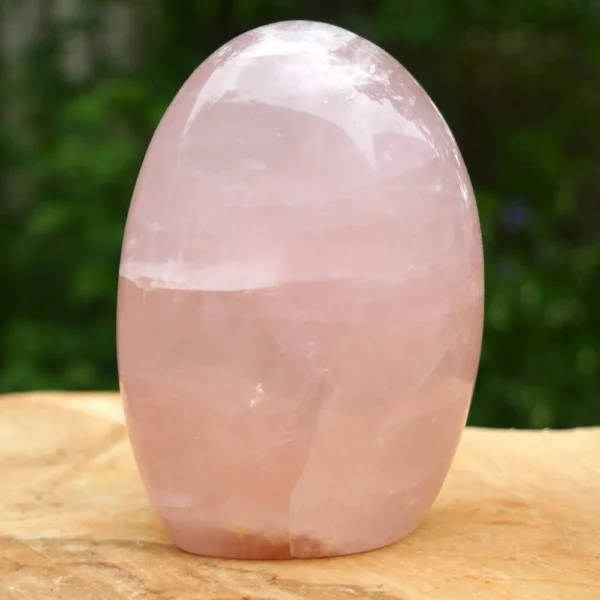 Heldere rozenkwarts vrije vorm van 103mm hoog uit Madagaskar, fraai gepolijst!