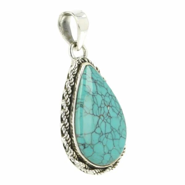 Fraaie turquoise hanger in zilver 'nr1' met speelse rand