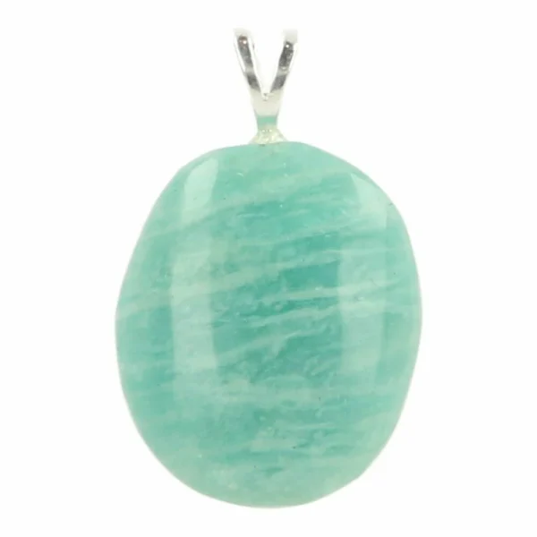 Fraaie platte amazoniet hanger met oogje van zilver en 2cm hoog