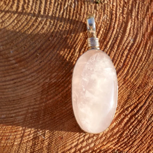 Fraaie rozenkwarts hanger in zilver nr1